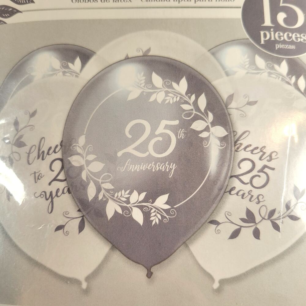 Lot of 3 Packs 25th Anniversary Balloons 12” Silver & White Latex 45 Total Party